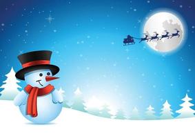 snowman say goodbye to santa claus after receive gift with happiness vector