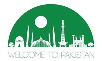 Pakistan famous landmark silhouette style, text within vector