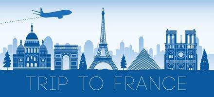 France famous landmark blue silhouette design vector