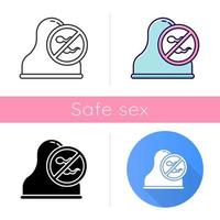 Cervical cap icon. Safe sex. Barrier contraceptive. Female preservative. Condom for pregnancy prevention. STI, HIV protection. Flat design, linear and color styles. Isolated vector illustrations
