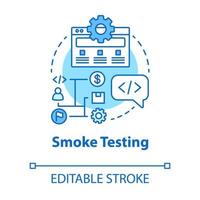 Prueba de humo icono de concepto turquesa. Ilustración de línea fina de idea de etapa de desarrollo de software. construir pruebas de verificación. programación de aplicaciones. se proyecta. dibujo de contorno aislado vectorial. trazo editable vector