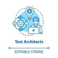 Test architects turquoise concept icon. Software development idea thin line illustration. IT project managment. Senior testing professional. Vector isolated outline drawing. Editable stroke