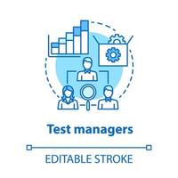 Gerentes de prueba icono de concepto turquesa. Ilustración de línea fina de idea de desarrollo de software. programación de aplicaciones. funcionalidad del sistema. it gestión de proyectos. dibujo de contorno aislado vectorial. trazo editable vector