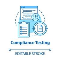 prueba de cumplimiento icono de concepto turquesa. Ilustración de línea fina de idea de etapa de desarrollo de software. pruebas de conformidad. programación de aplicaciones. chequeo del sistema. dibujo de contorno aislado vectorial. trazo editable vector
