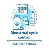Menstrual cycle control concept icon. Hormone therapy idea thin line illustration. Women health, medicare. Female reproductive system, fertility. Vector isolated outline drawing. Editable stroke