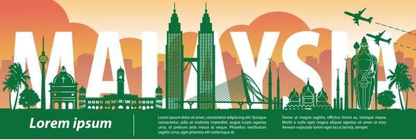 Malaysia famous landmark silhouette style,text within vector