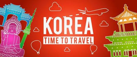 red banner of Korea famous landmark silhouette colorful style vector