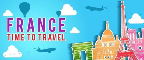 blue banner of France famous landmark silhouette colorful style vector