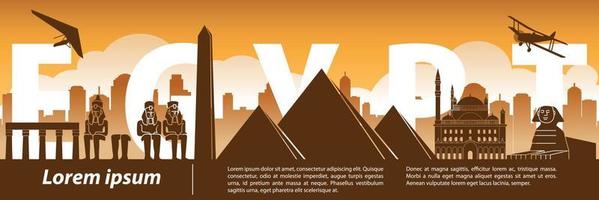 Egypt famous landmark silhouette style,text within,travel and tourism,orange and brown tone color theme vector