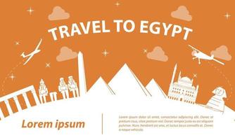 Egypt famous landmark silhouette style on white curve,orange color theme vector