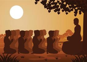 Buddhist women and men pay respect to monk politely with faith and belief vector