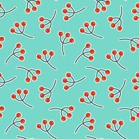 Winter vintage seamless pattern with rowan on turquoise background. vector