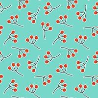 Winter vintage seamless pattern with rowan on turquoise background. vector