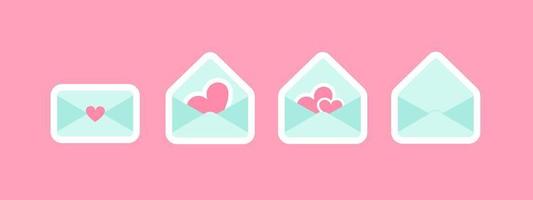 Post card and envelope set. Modern collection of love and friendship letter designs. Valentine's day vector illustrations for web and print.