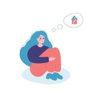 Problems in family, girl worries about parents quarrels illustration. Sad teenager crying remembering showdown. Divorce process between husband and wife and its impact on home. vector