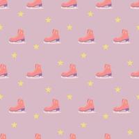 Christmas and New Year seamless pattern. Lilac background with peach skates in vector. Gift wrapping paper. vector