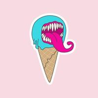 Monster ice cream cone. Trick or treat Halloween party vector sticker.