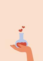 Human hands with a bottle of love potion vector illustration