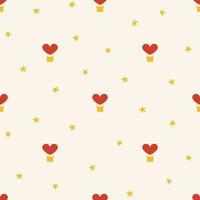 Vector seamless pattern with a heart-shaped balloon and stars