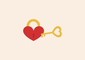 Vector horizontal love card with heart-shaped key and lock