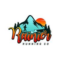 diseño de logo corriendo en la montaña vector