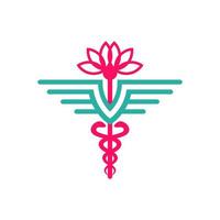 health symbol logo design and lotus flower vector