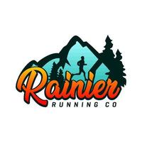 diseño de logo corriendo en la montaña vector