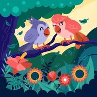 linda pareja pájaro en primavera vector