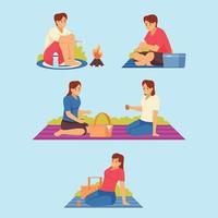 Set of Picnic Man and Woman Character vector