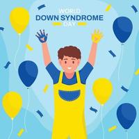 un niño con color azul y amarillo en la mano celebra el día mundial del síndrome de down vector