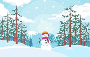 Snowman on The Hills in Winter Season vector