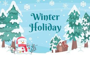 Snowman on Winter Holiday Scenery vector