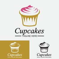 plantilla de vector de diseño de logotipo de cupcake. icono de panadería de cupcakes.