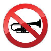 No noise sign. No loud sound icon. Vector Round shape Symbol with crossed line music instrument.