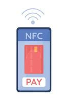 NFC signal on cellphone semi flat color vector object