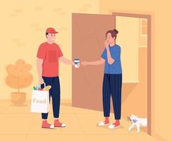 Morning delivery to door flat color vector illustration