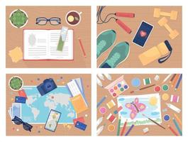 Daily activities flat color vector illustration set