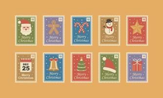 Retro Postage Christmas Stamp Vector Illustration