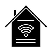 Smart home features glyph icon. Handle with domestic appliances via internet. Control household. Wi-Fi access indoors. Home automation. Silhouette symbol. Negative space. Vector isolated illustration