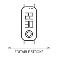 Fitness tracker clock function linear icon. Wellness equipment with time control option. Digital smartwatch. Thin line illustration. Contour symbol. Vector isolated outline drawing. Editable stroke