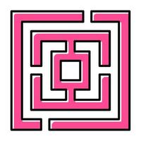 Maze puzzle pink color icon. Labyrinth. Route, pathway finding. Mental exercise, challenge. Ingenuity, intelligence test. Brain teaser. Problem solving. Isolated vector illustration