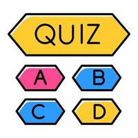 Trivia quiz color icon. Question-answer game. Competition, contest. Mental exercise. Ingenuity, knowledge, intelligence test. Problem solving. Solution finding. Isolated vector illustration