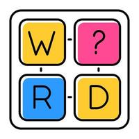 Missing letter puzzle color icon. Word game. Mental exercise. Challenge. Language, vocabulary, intelligence test. Brain teaser. Problem solving. Solution finding. Isolated vector illustration