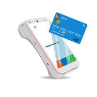 Contactless terminal for payment with NFC Tap Card with display. Vector illustration.