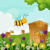 Happy Bees Farming on Spring vector