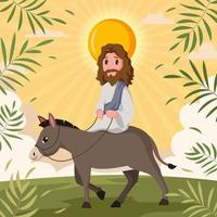 jesús montando burro el domingo de ramos vector