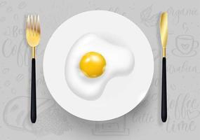 Scrambled eggs on a plate. Good morning poster. Realistic vector design.