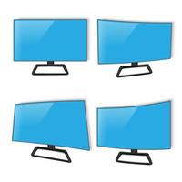 A set of monitors. Curved TV panel screens in blue. Vector 3D realistic design