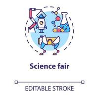 Science fair concept icon. Technology development. Chemistry project. Robotics. University competition idea thin line illustration. Vector isolated outline drawing. Editable stroke