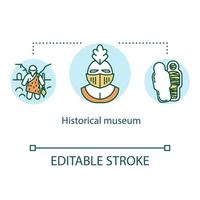 Historical museum concept icon. Archeological artifacts. Anthropology exposition. Cultural heritage exhibition idea thin line illustration. Vector isolated outline drawing. Editable stroke